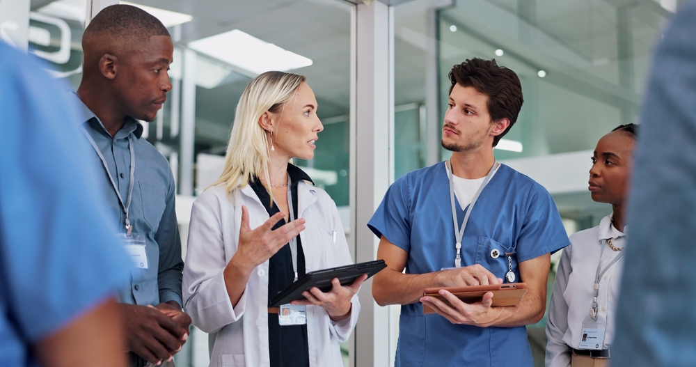 Doctors Group And Meeting On Tablet For Medical Planning