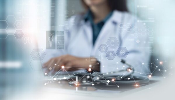 Medical Technology Healthcare And Medicine Concept. Doctor  Cardiologist Using Laptop